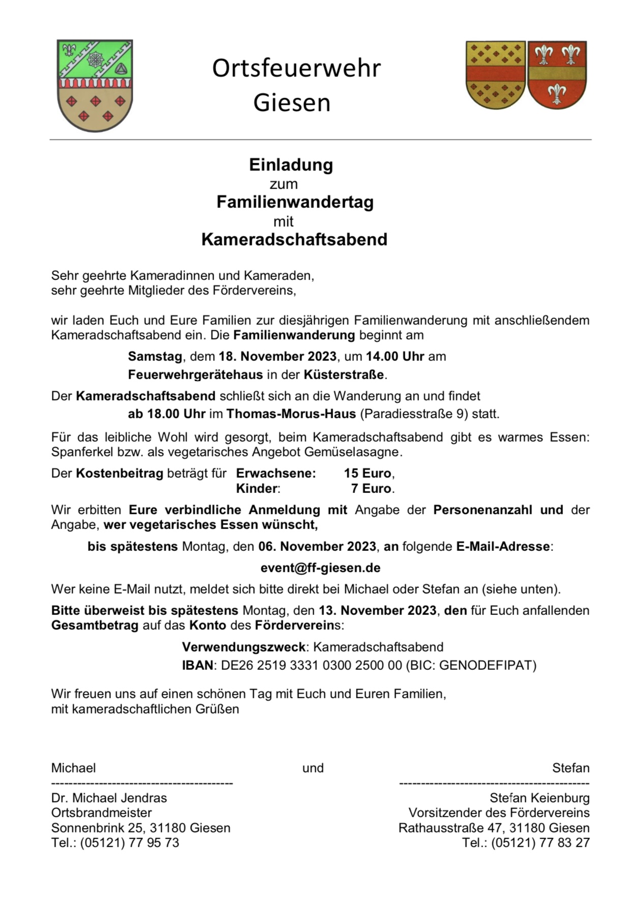 Einladung Wanderung Kameradschaft2023